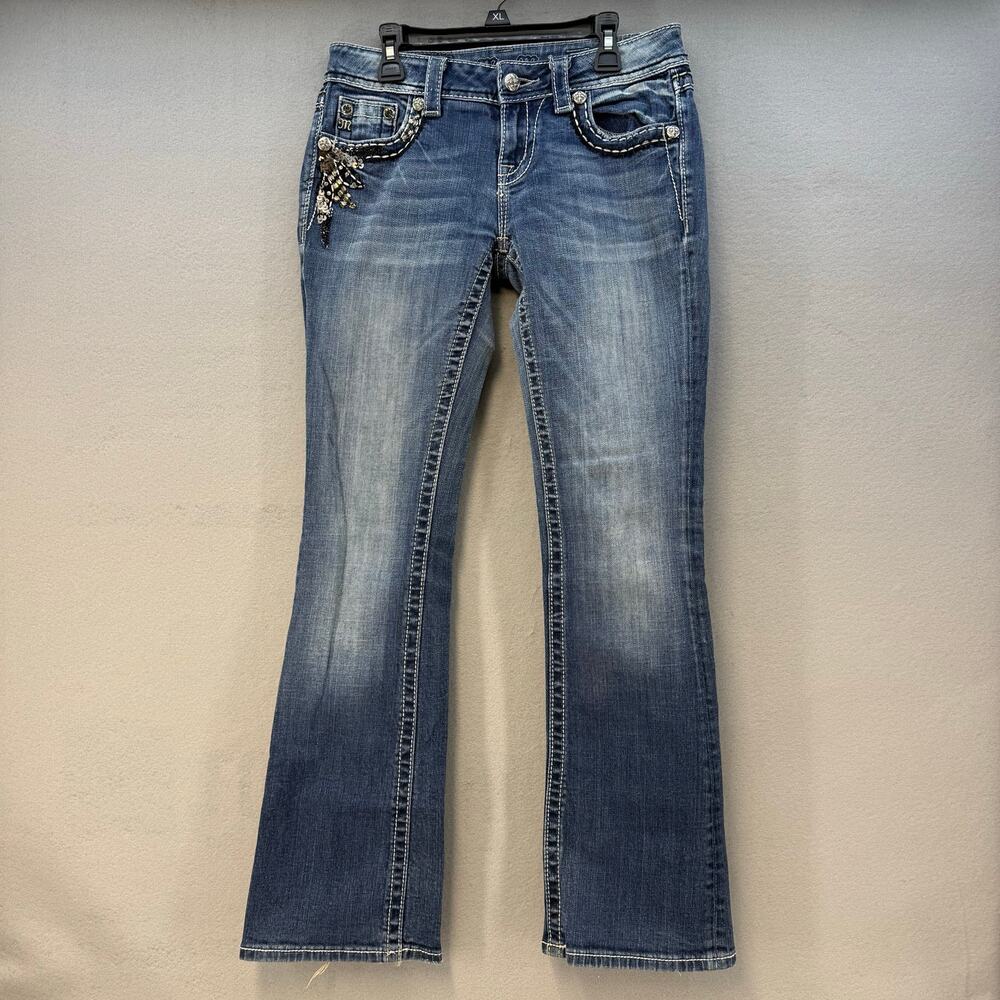 Miss Me Jeans Women's 25x31 (2) Blue Easy Boot Western Cut Embellished Bling
